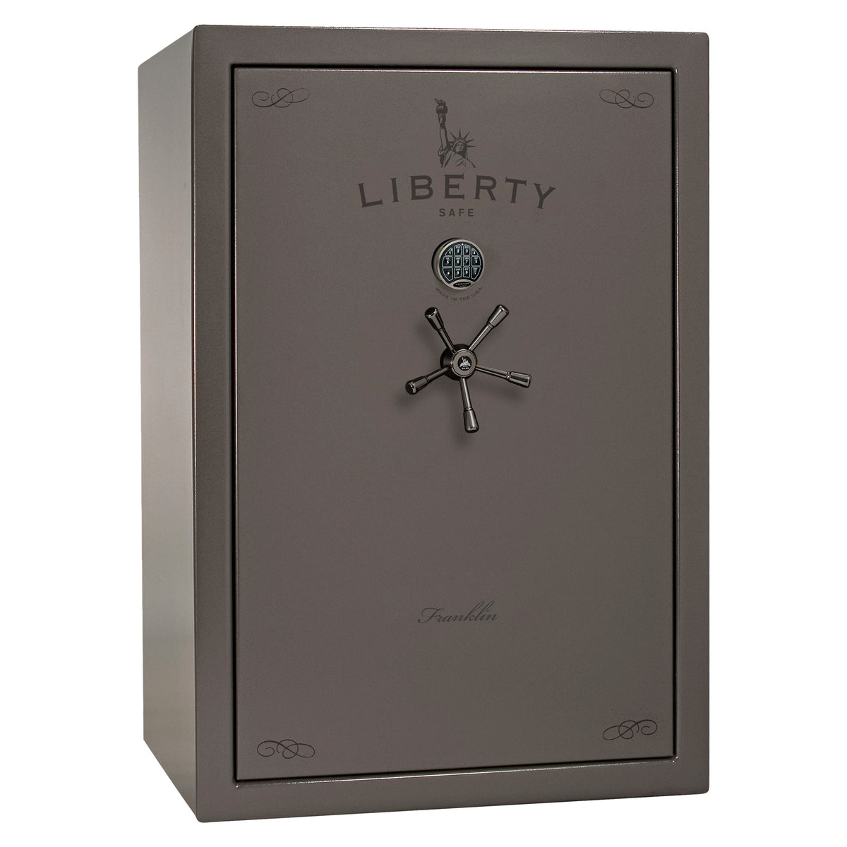 Franklin 45 | Pro Flex Interior | Level 5 Security | 110 Minute Fire Protection | Dimensions: 60.5"(H) x 42"(W) x 27.5"(D) | Up to 60 Long Guns | Gray Gloss | Electronic Lock - Closed